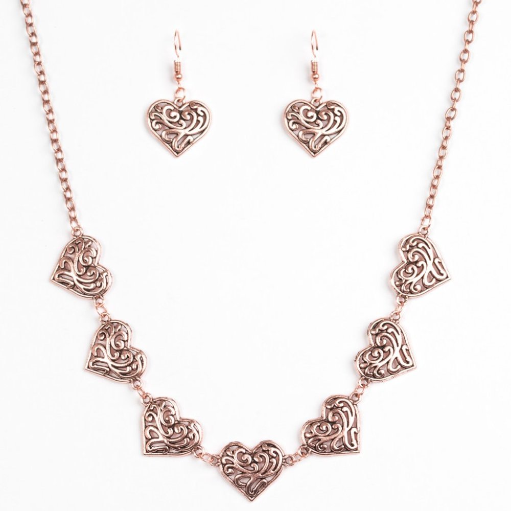 Paparazzi Heart Heaven Copper Necklace Earring Set